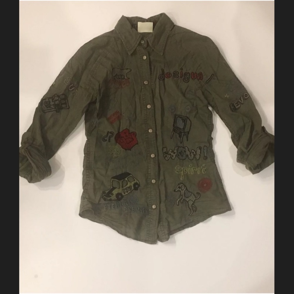 Desigual Embroidered Long Sleeve Button Down